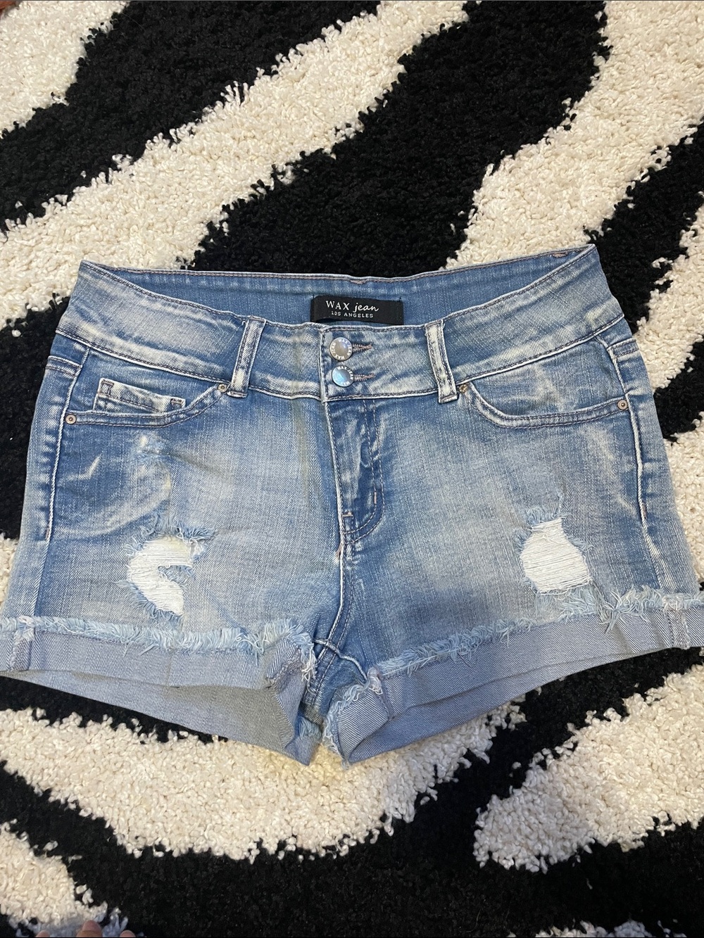 Wax Jean Faded Blue Distressed Denim Cutoff Shorts
